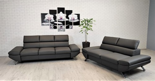 Graues echt leder sofagarnitur - graues,